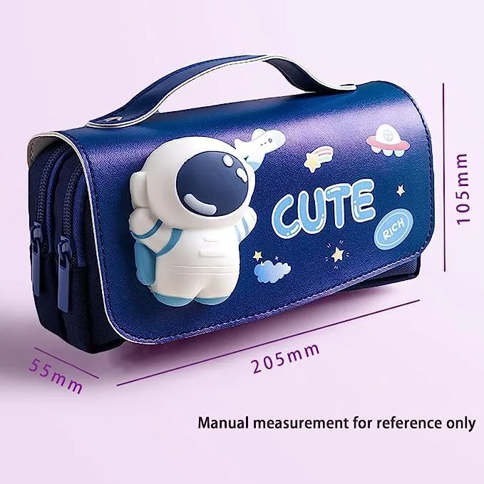 3D PENCIL POUCH WITH EASY TO CARRY HANDLE LARGE CAPACITY 3 WATERPROOF COMPARTMENTS SMOOTH ZIPPER FOR SCHOOL CHILDREN BOYS & GIRLS DECOMPRESSION CASE PRINTED KIDS