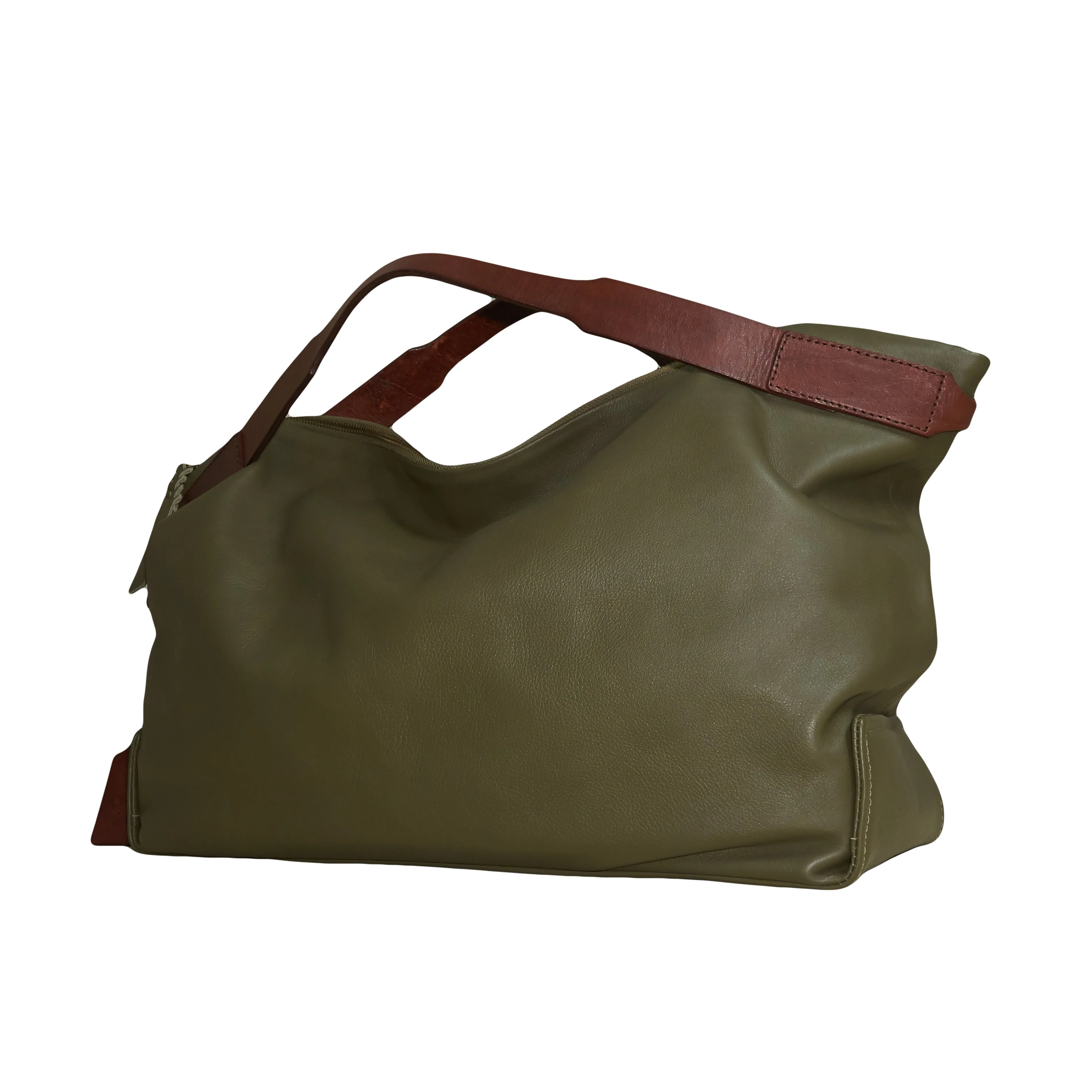 AGUNG WEEKENDER BAG - Genuine Cow Leather | Light Olive Green & Rusty Brown