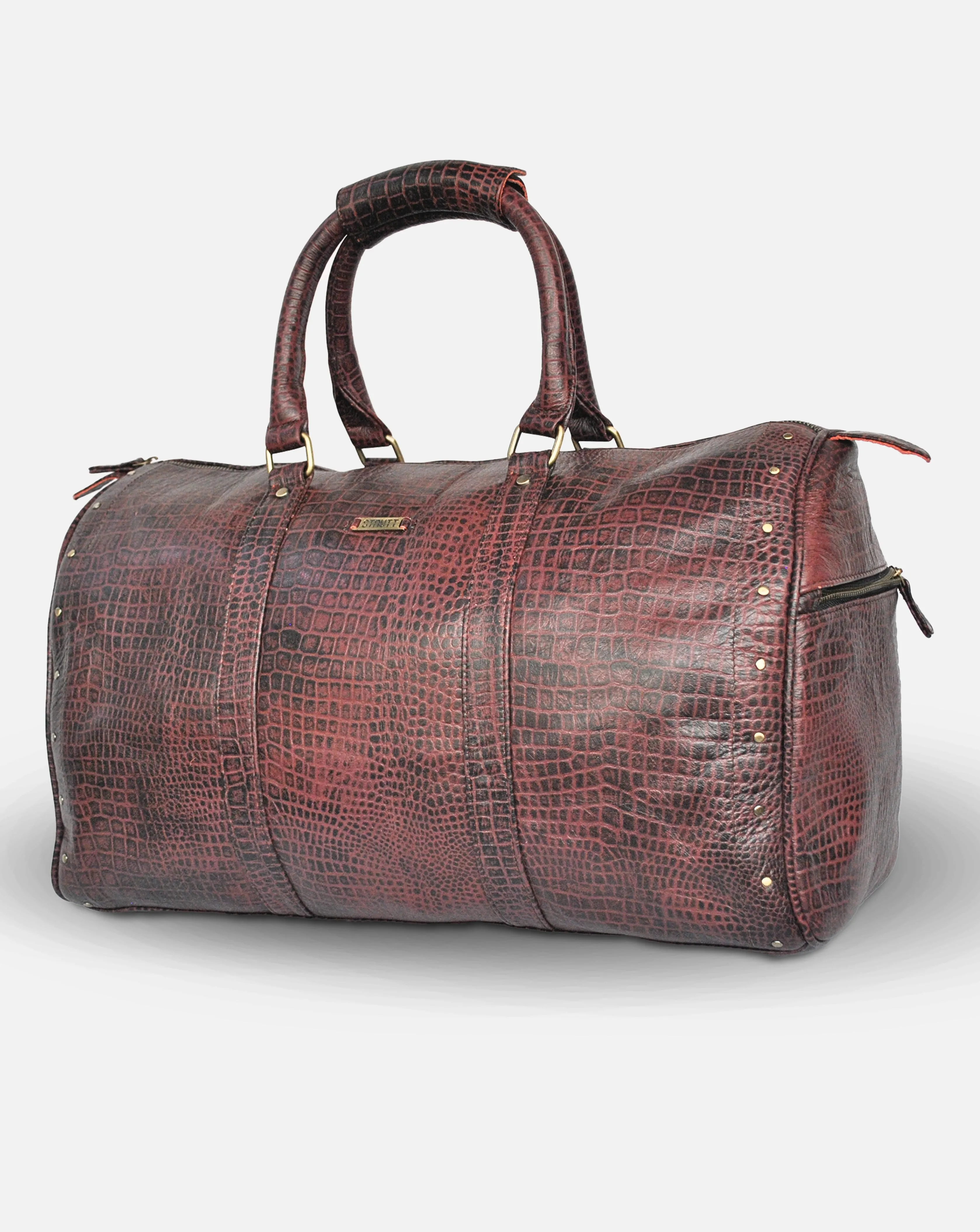 Alfred- Maroon Leather Croc Print Duffel - Luggage Bag