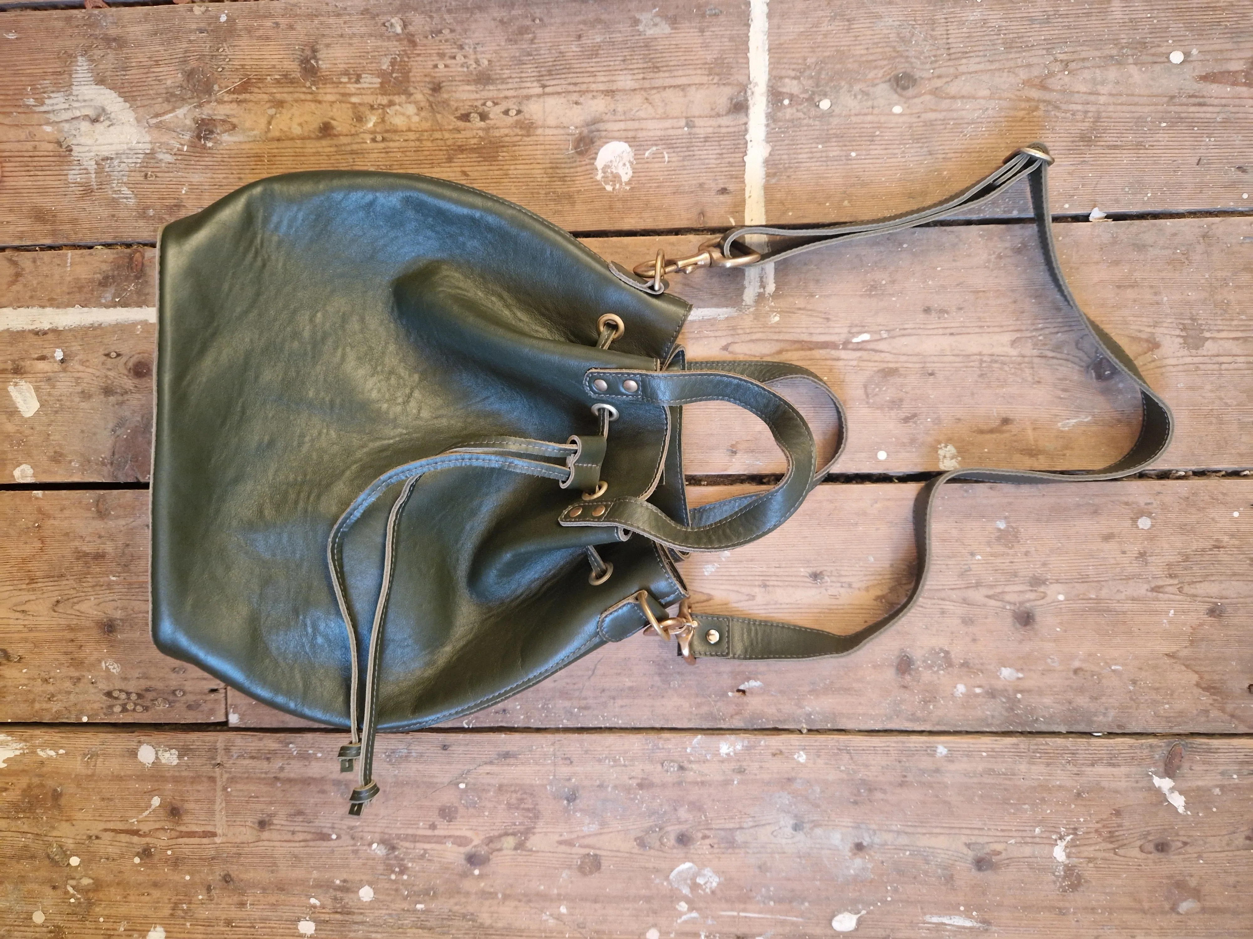 Archive Green leather Markwick Prototype 4 way bag