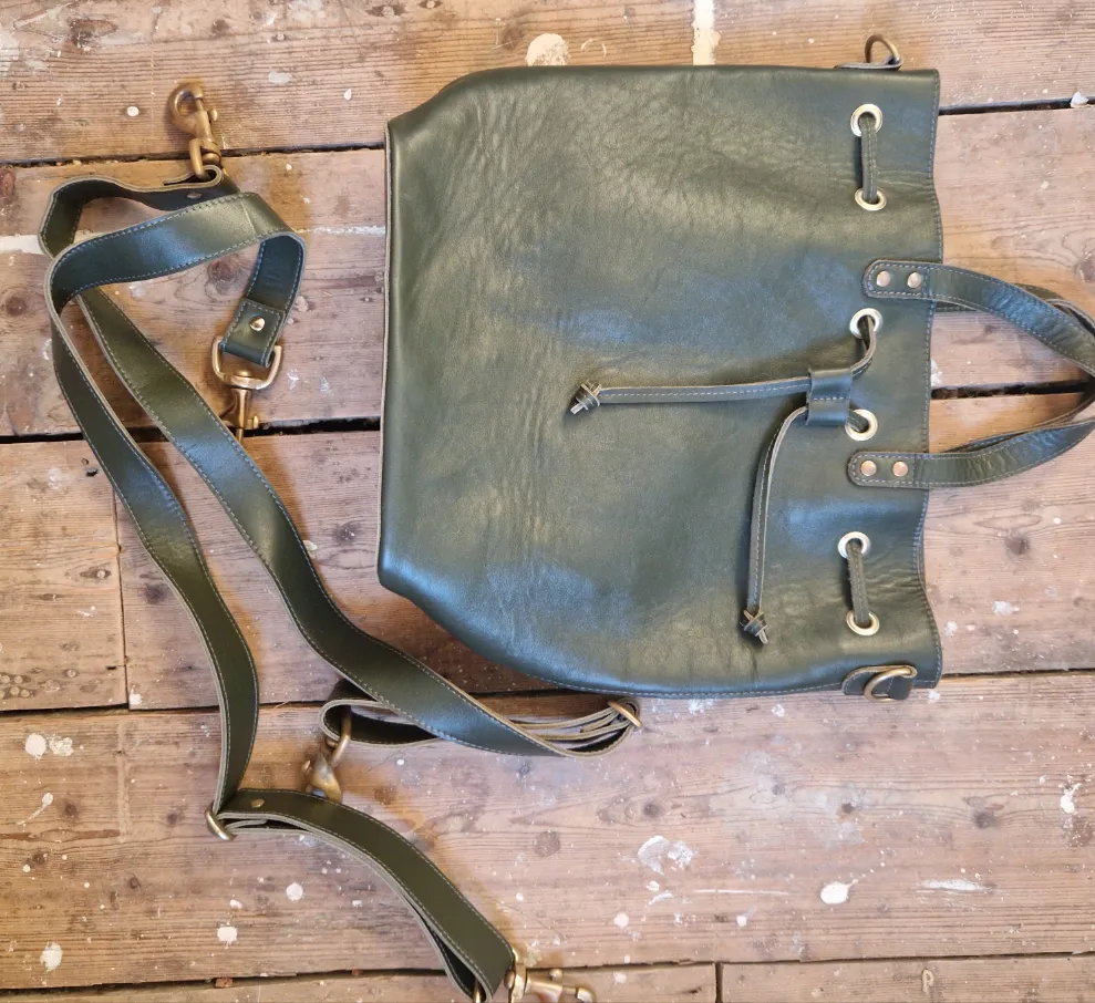 Archive Green leather Markwick Prototype 4 way bag