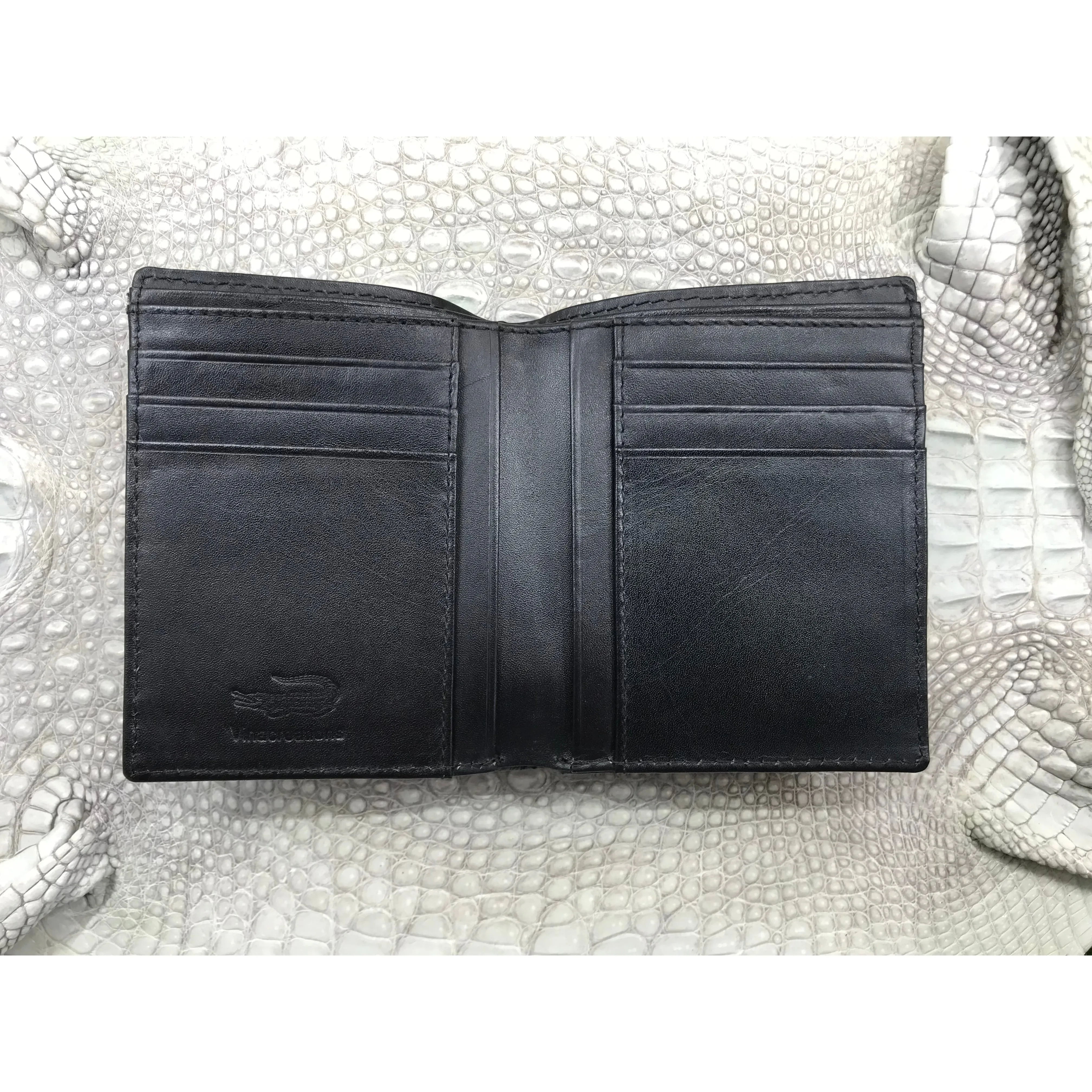 Black Alligator Horn Back Skin Bifold Vertical Wallet For Men | Handmade Crocodile Leather Wallet RFID Blocking | VL5712