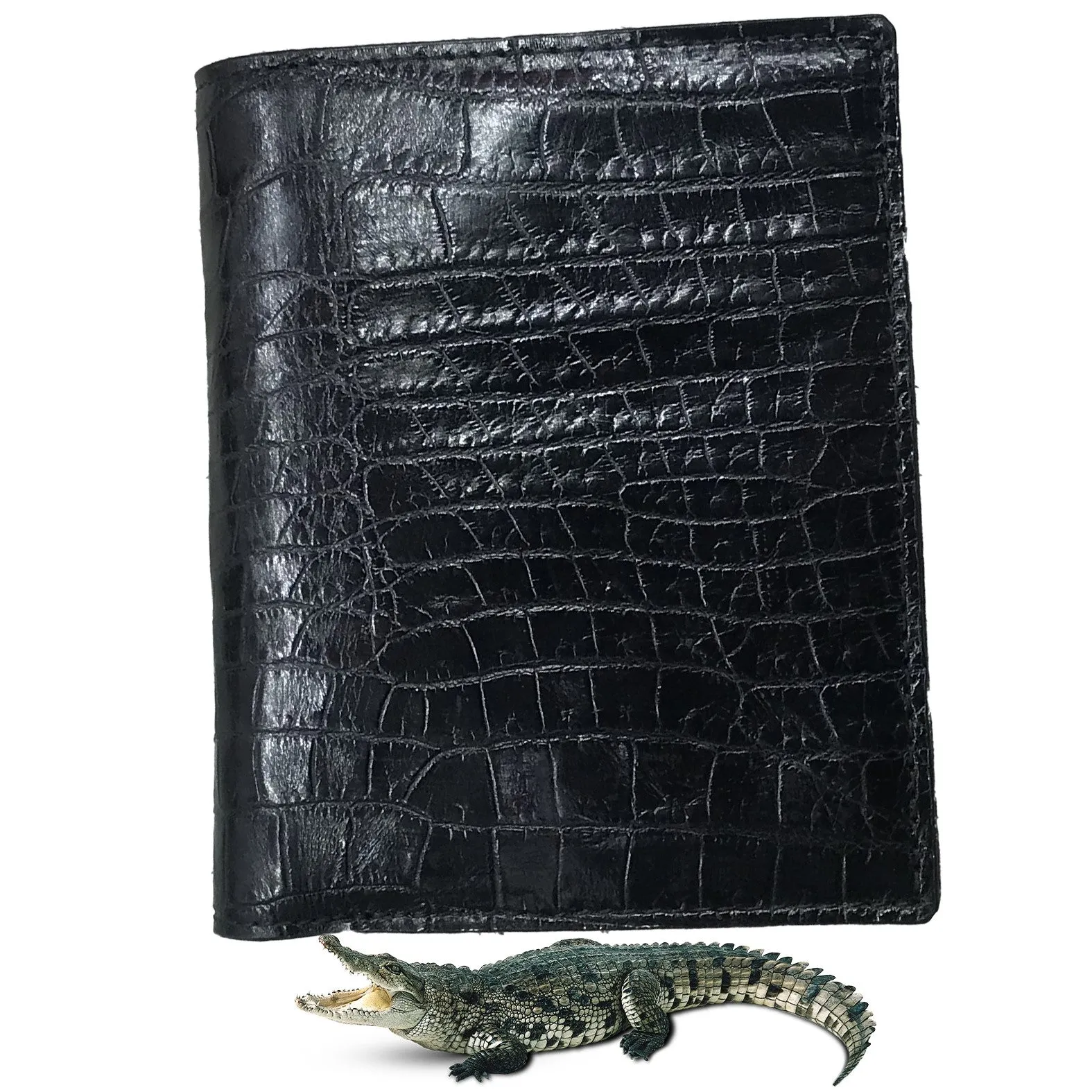 Black Alligator Skin Bifold Vertical Wallet For Men | Handmade Crocodile Leather Wallet RFID Blocking | VL5690