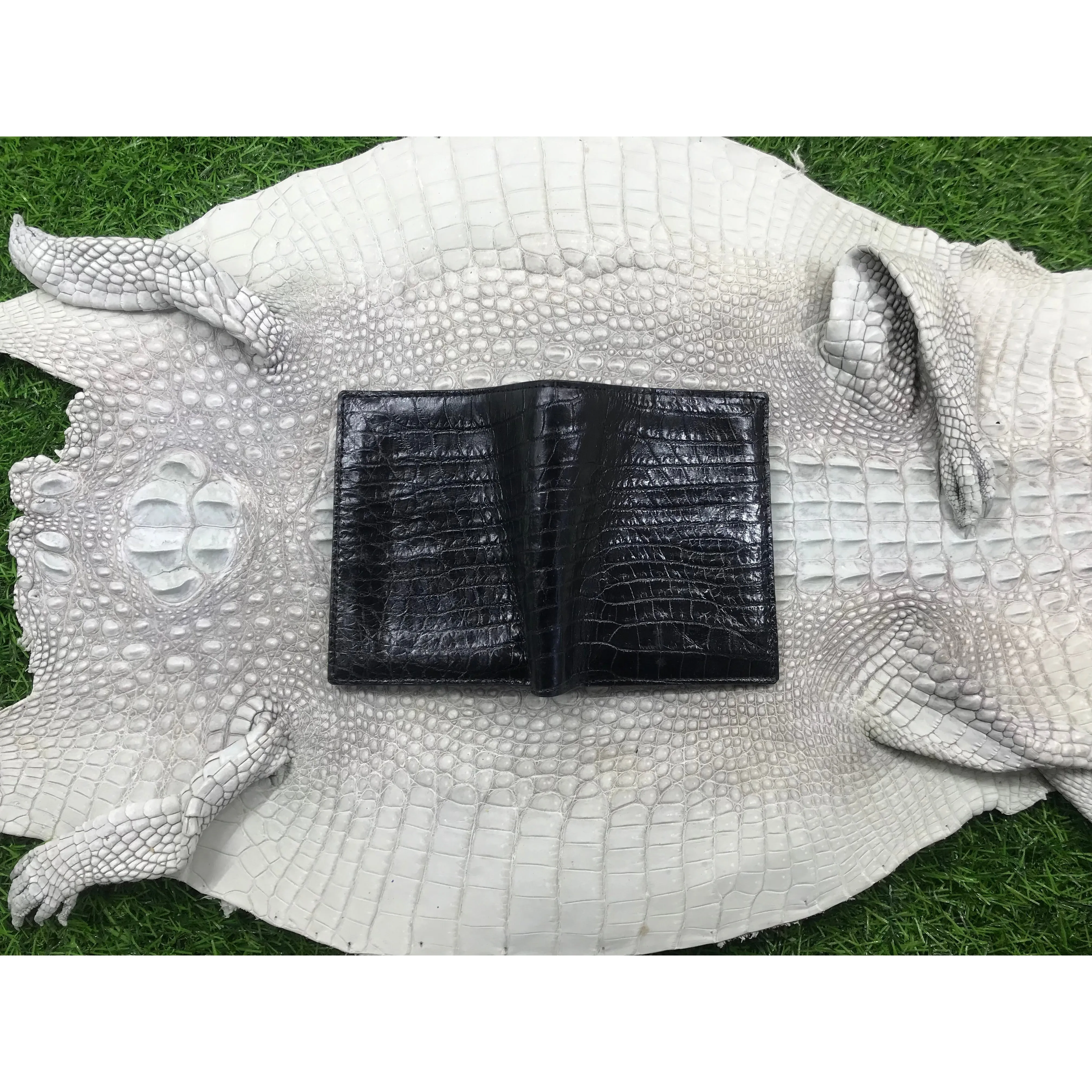 Black Alligator Skin Bifold Vertical Wallet For Men | Handmade Crocodile Leather Wallet RFID Blocking | VL5690