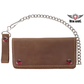 Brown Leather Bifold Chain Wallet