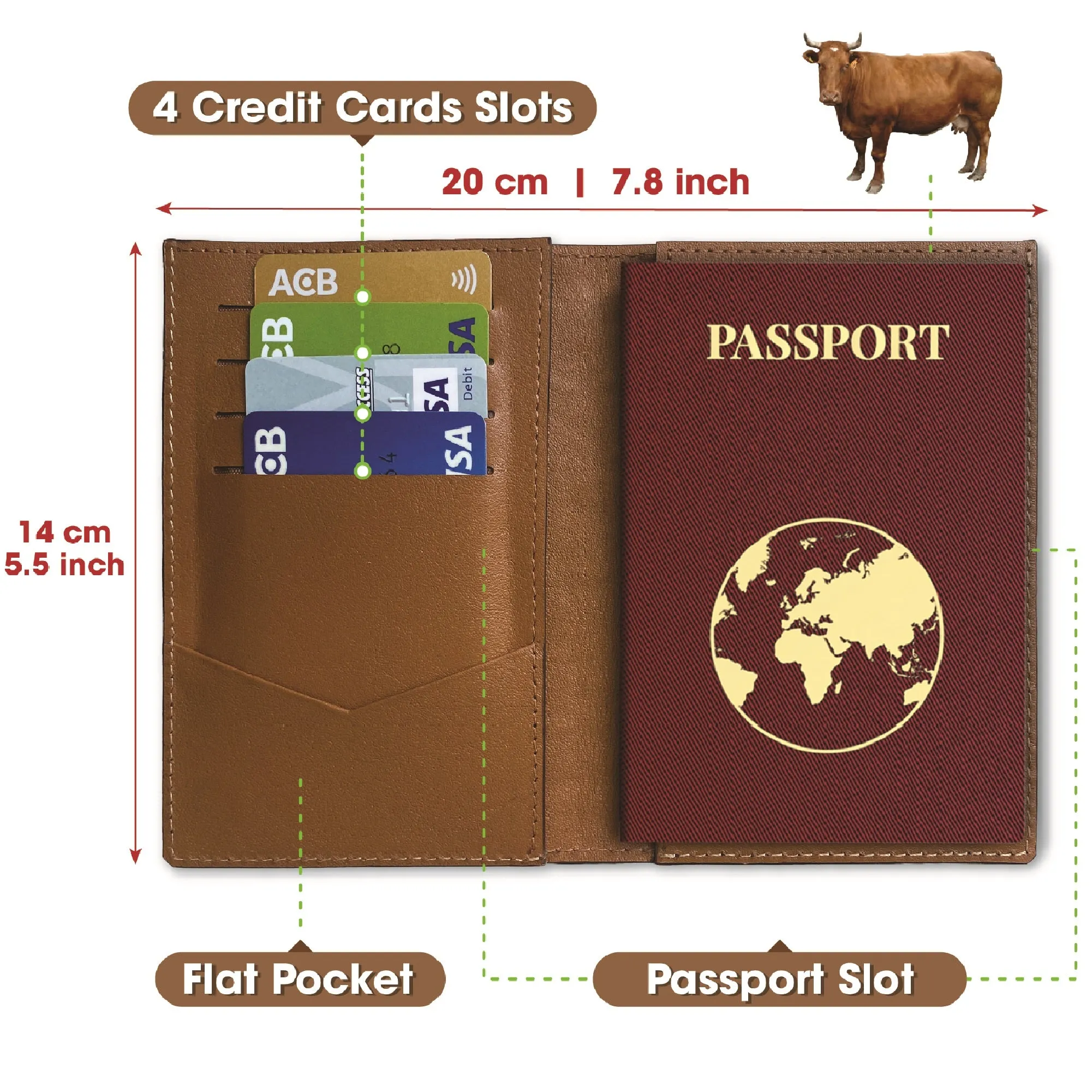 Brown Slim Alligator Leather Passport Holder Cover