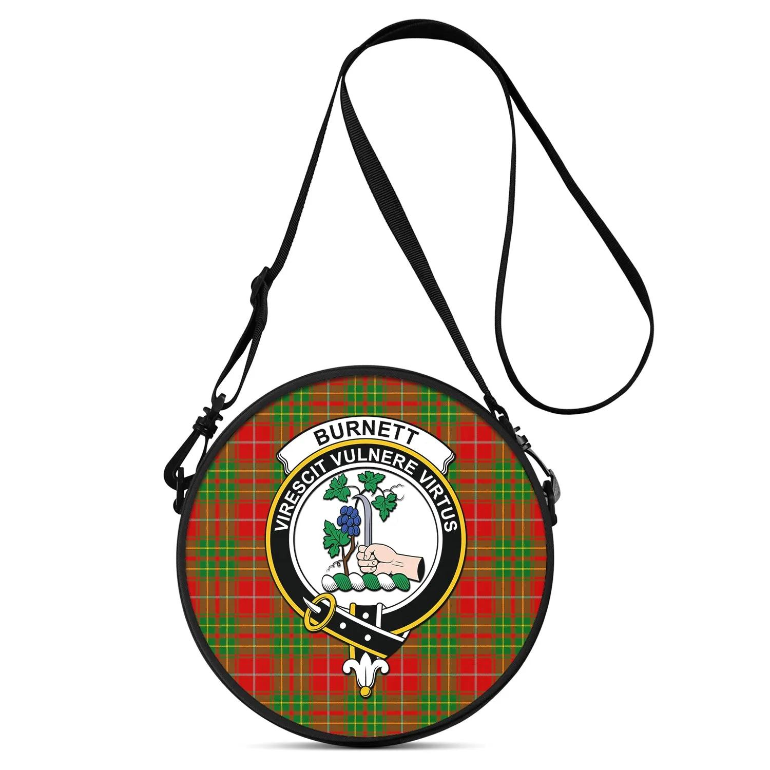 Burnett Tartan Round Satchel Bags with Family Crest