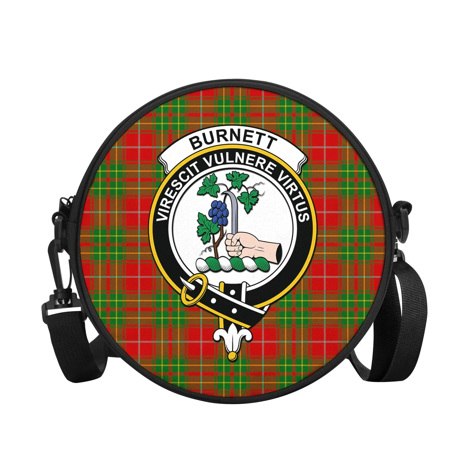 Burnett Tartan Round Satchel Bags with Family Crest