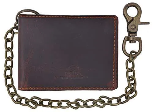 Cazoro Leather Slim Bifold Wallet with Gunmetal Metal Chain