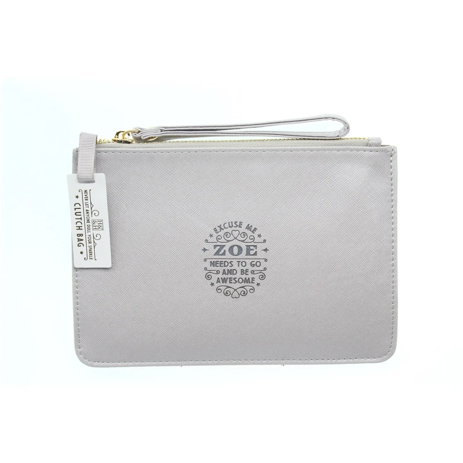 Clutch Bag With Handle & Embossed Text "Zoe"