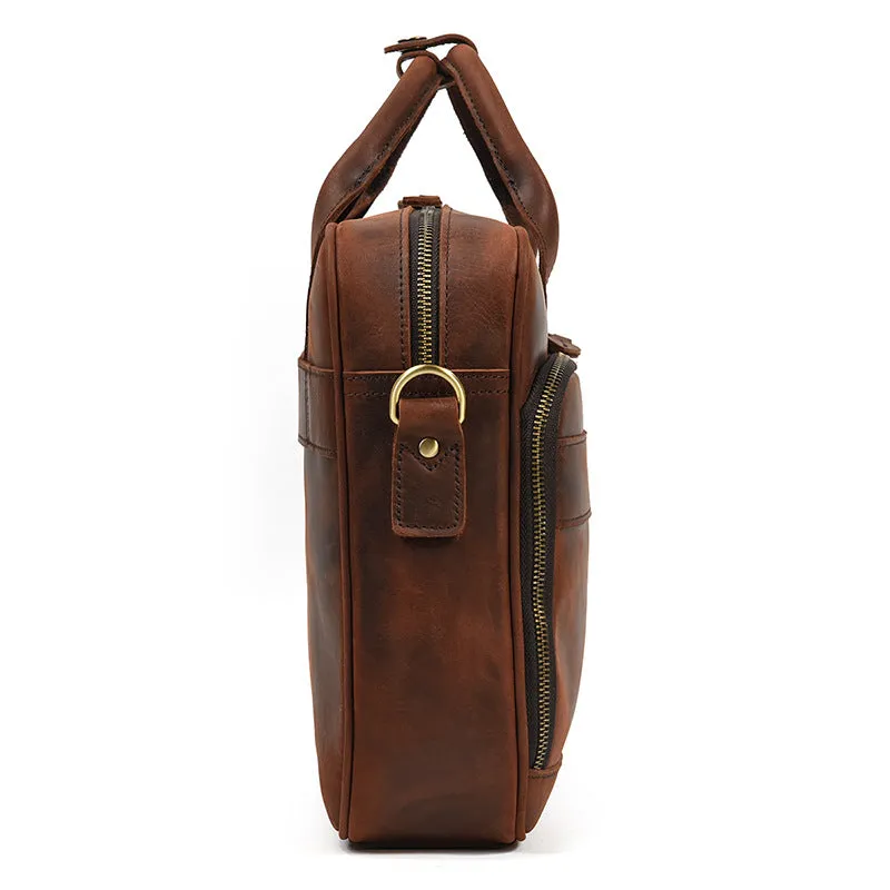 Crazy Horse Leather Men's Briefcase Business Bag Messenger Bag