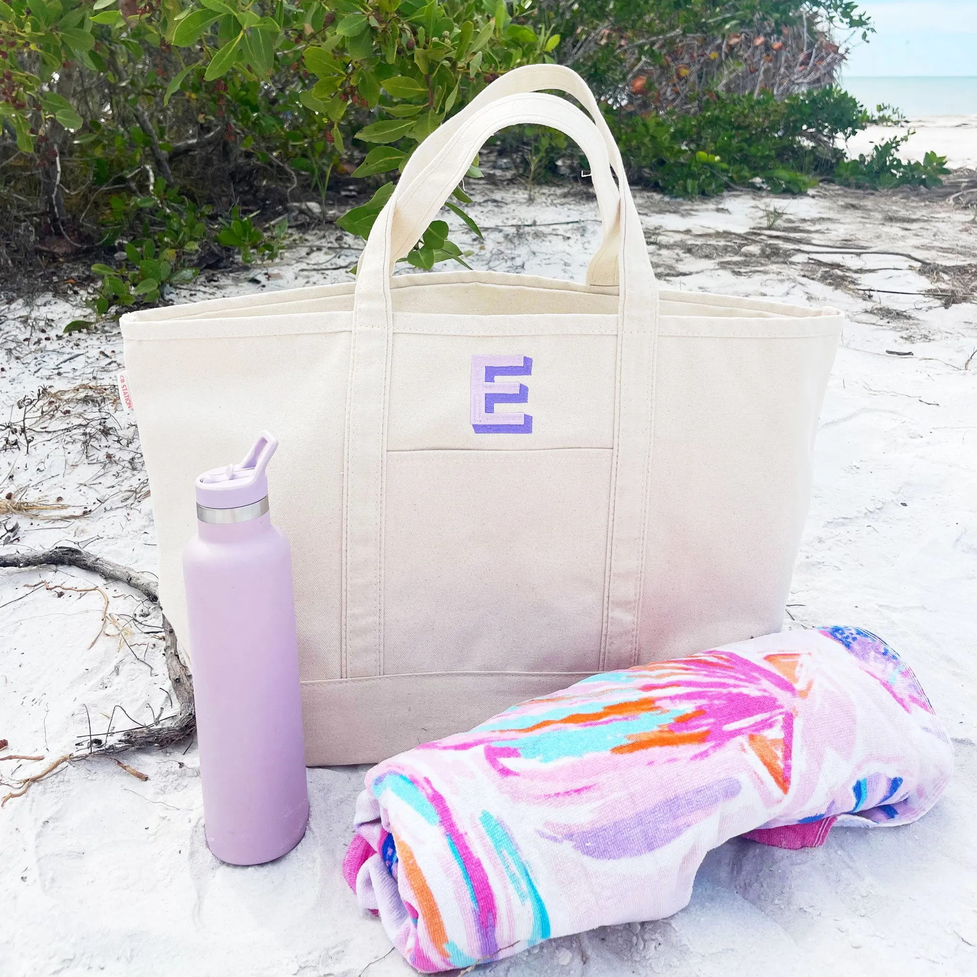 Custom Large Canvas Boat Tote Bag with Shadow Block Initial