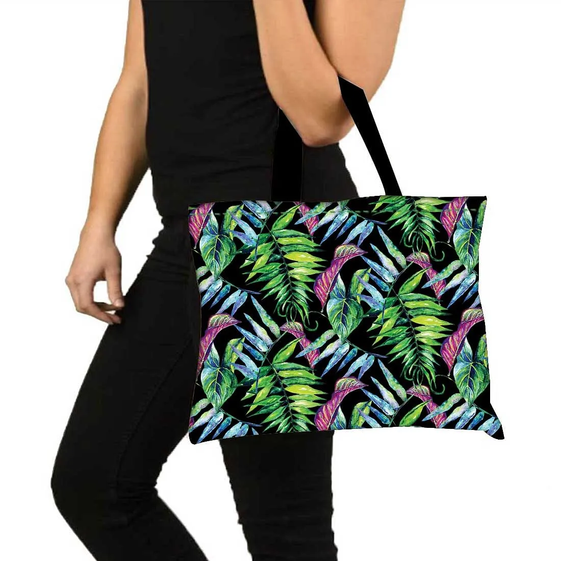 Designer Tote Bag With Zip Beach Gym Travel Bags -  Green and Blue Leaf