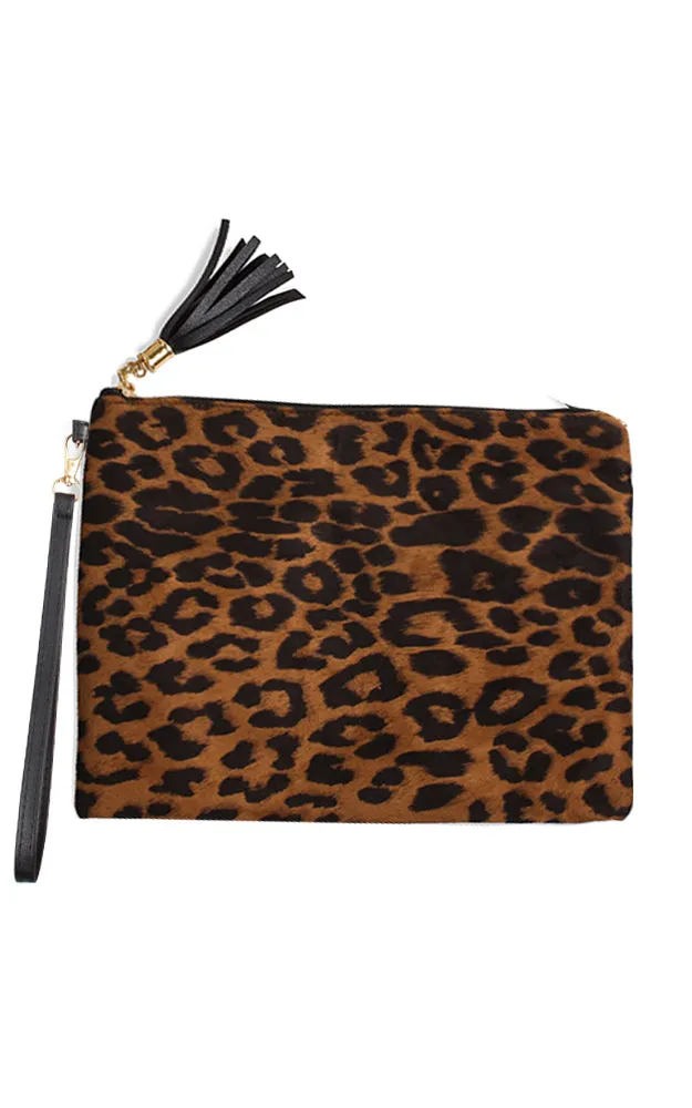 EABG9378 Tan Leopard Crossbody Clutch Bag