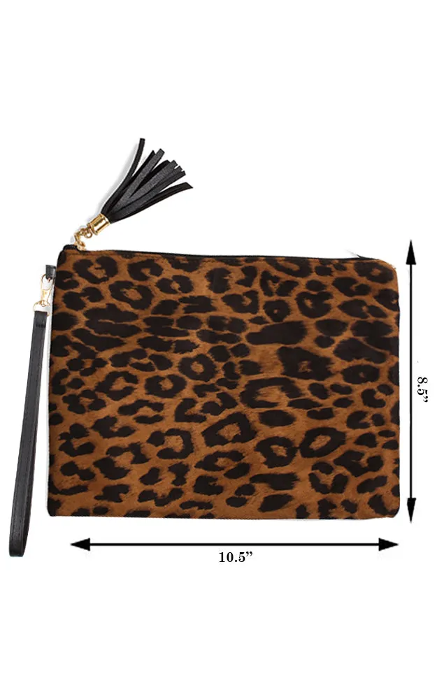 EABG9378 Tan Leopard Crossbody Clutch Bag