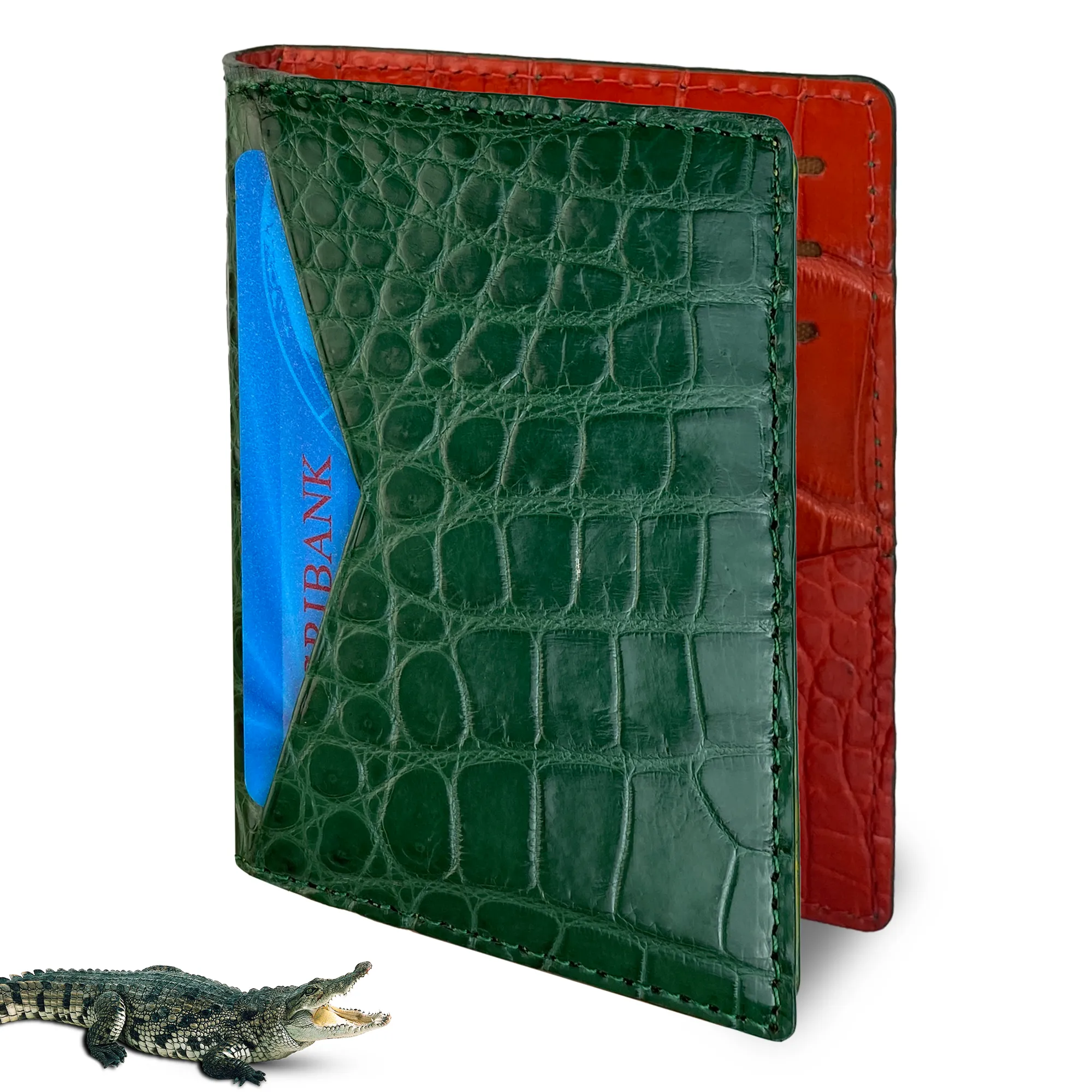 Green & Red Double Side Alligator Leather Credit Card Holder | RFID Blocking | CARD-112