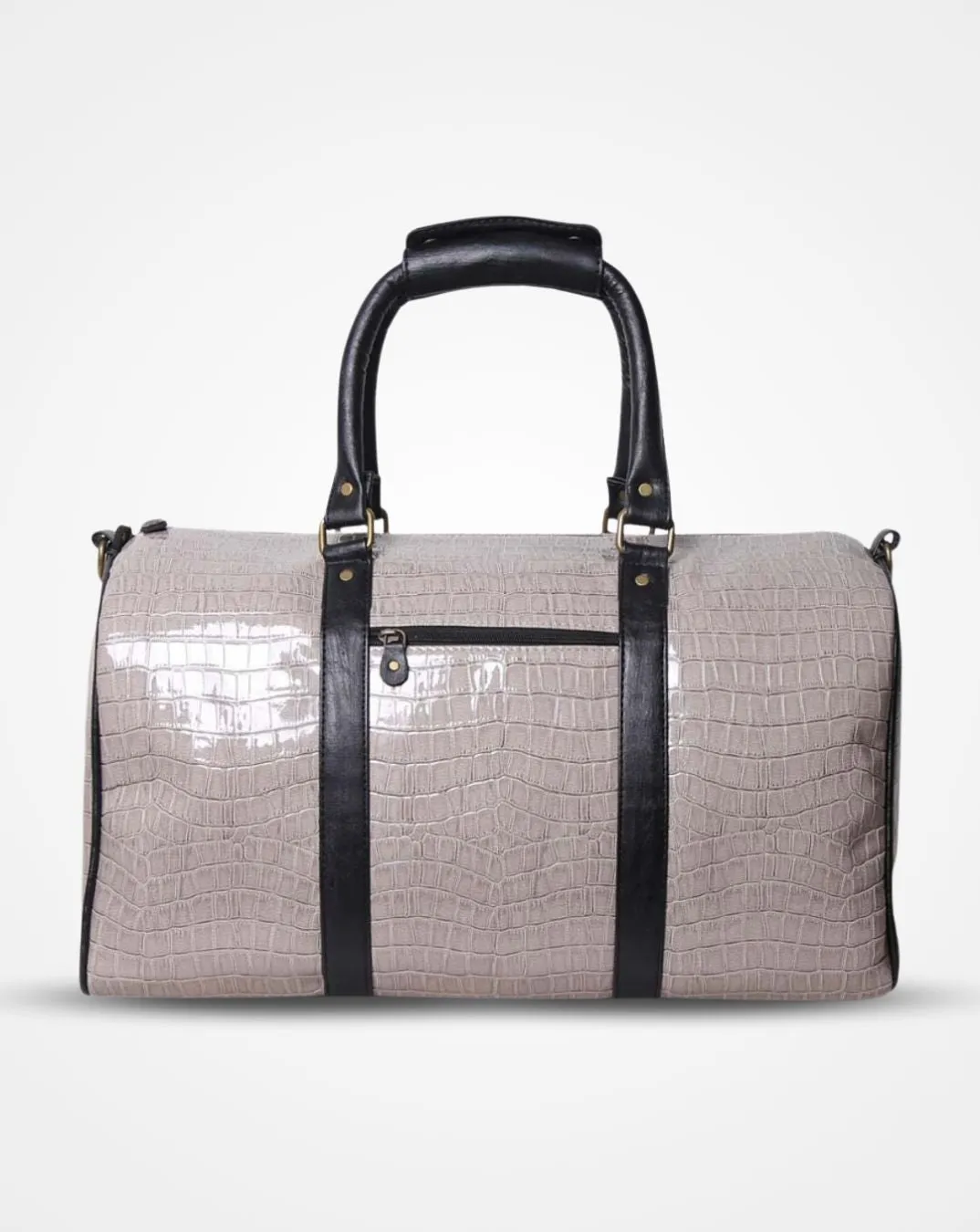 Grey Croc Print and Black Duffel / Luggage Bag