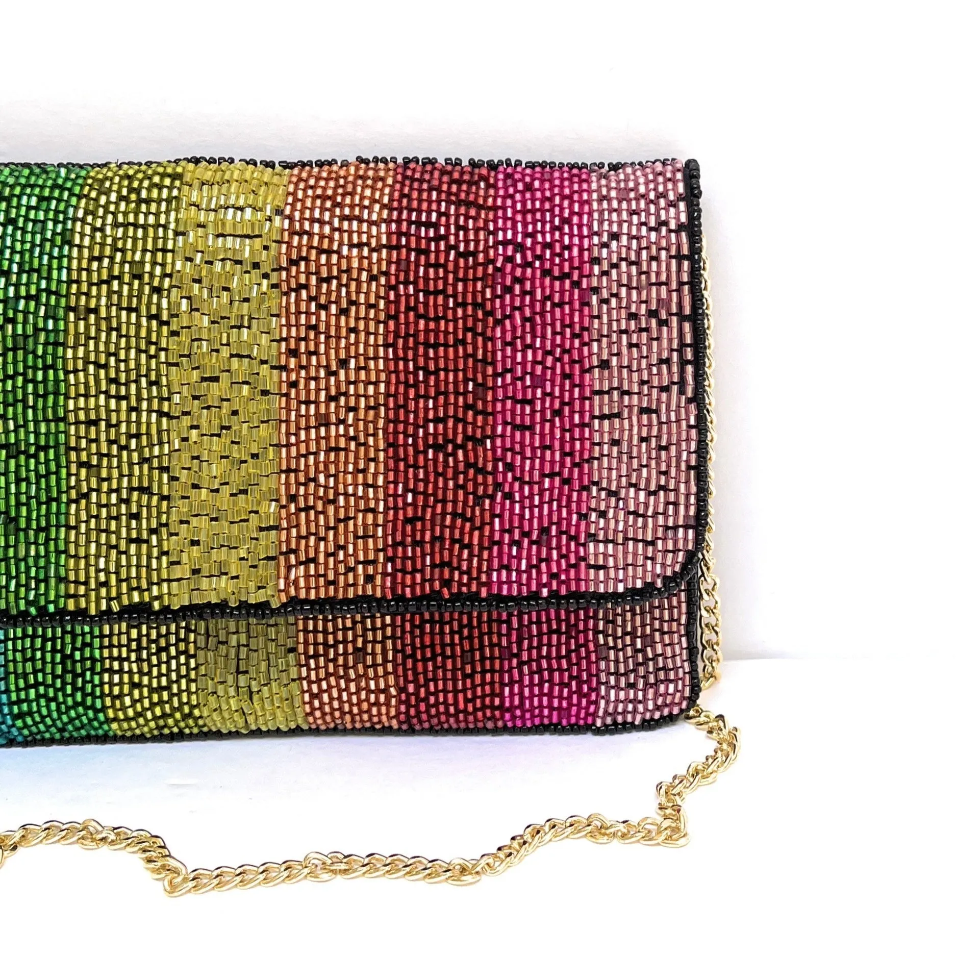 Large Rainbow Beaded Clutch Purse