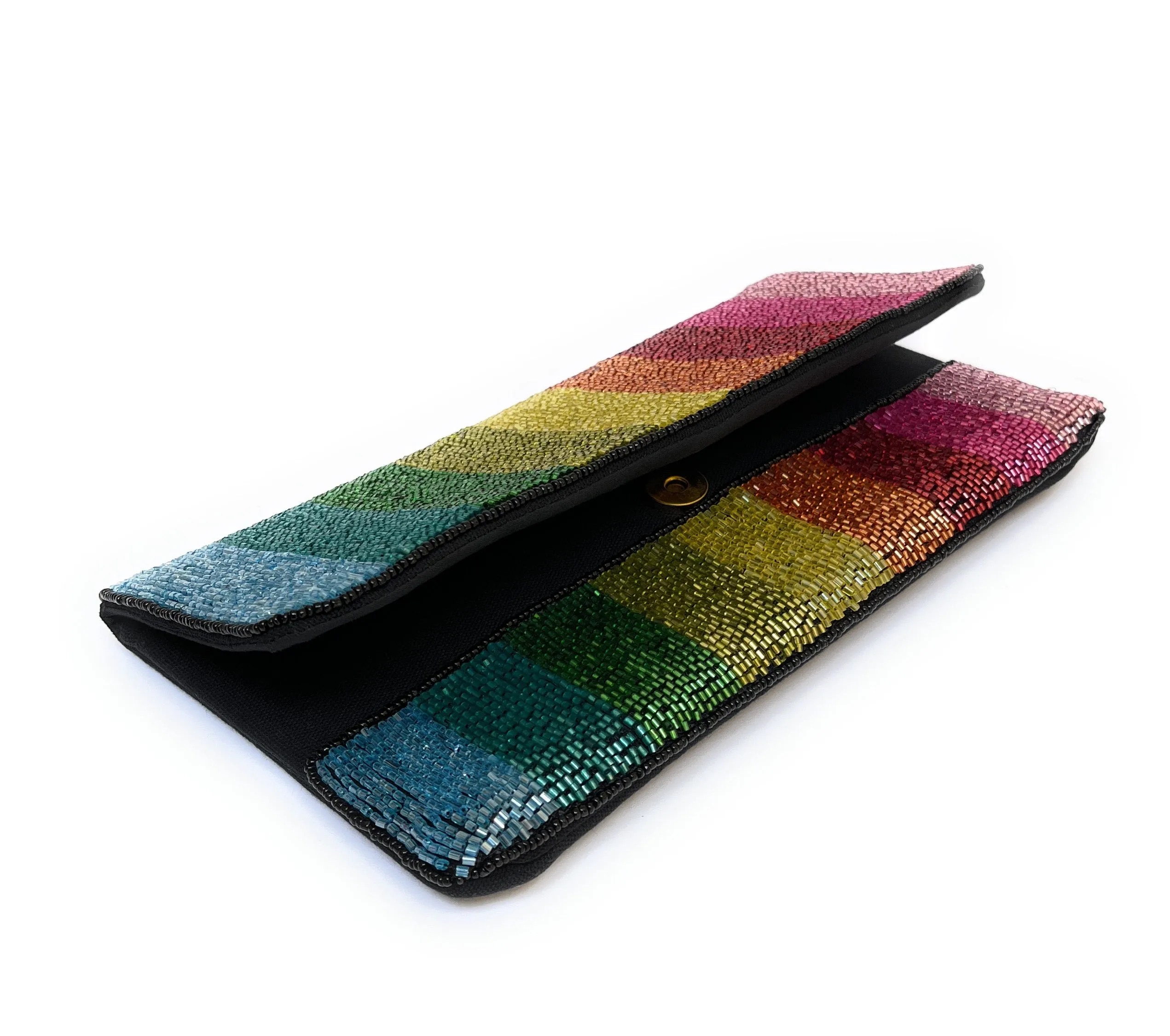 Large Rainbow Beaded Clutch Purse