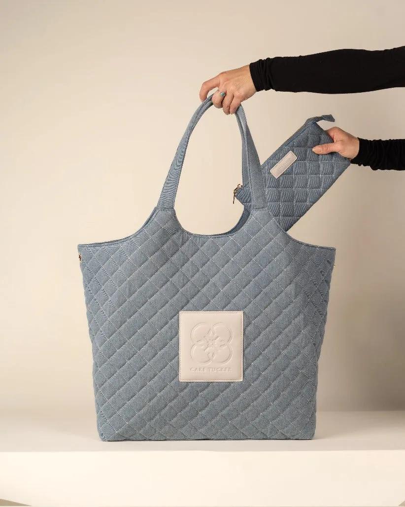 Maxi Quilted Denim Tote Bag Blue