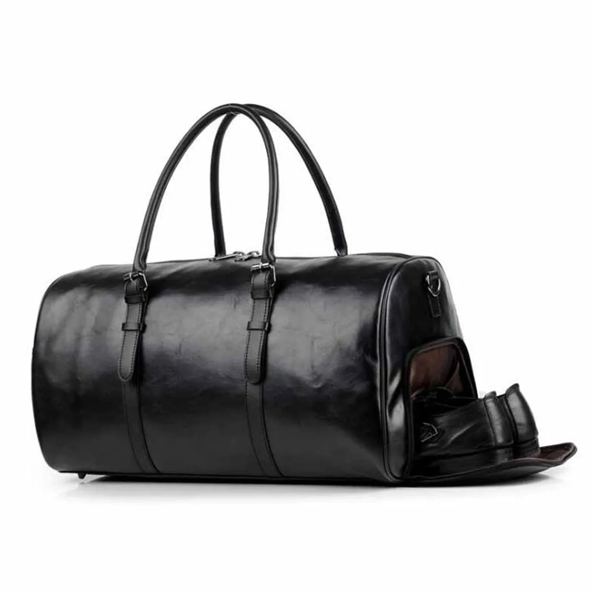 Men's Medium Vegan Leather Barrel Travel Duffel Bag