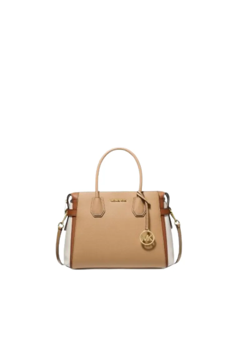 Michael Kors Mercer Medium Color-Block Belted Satchel Bag In Camel Multi 35S4GM9S8L