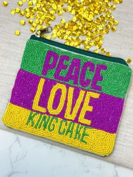 'Peace Love King Cake' Beaded Heart Zip Pouch