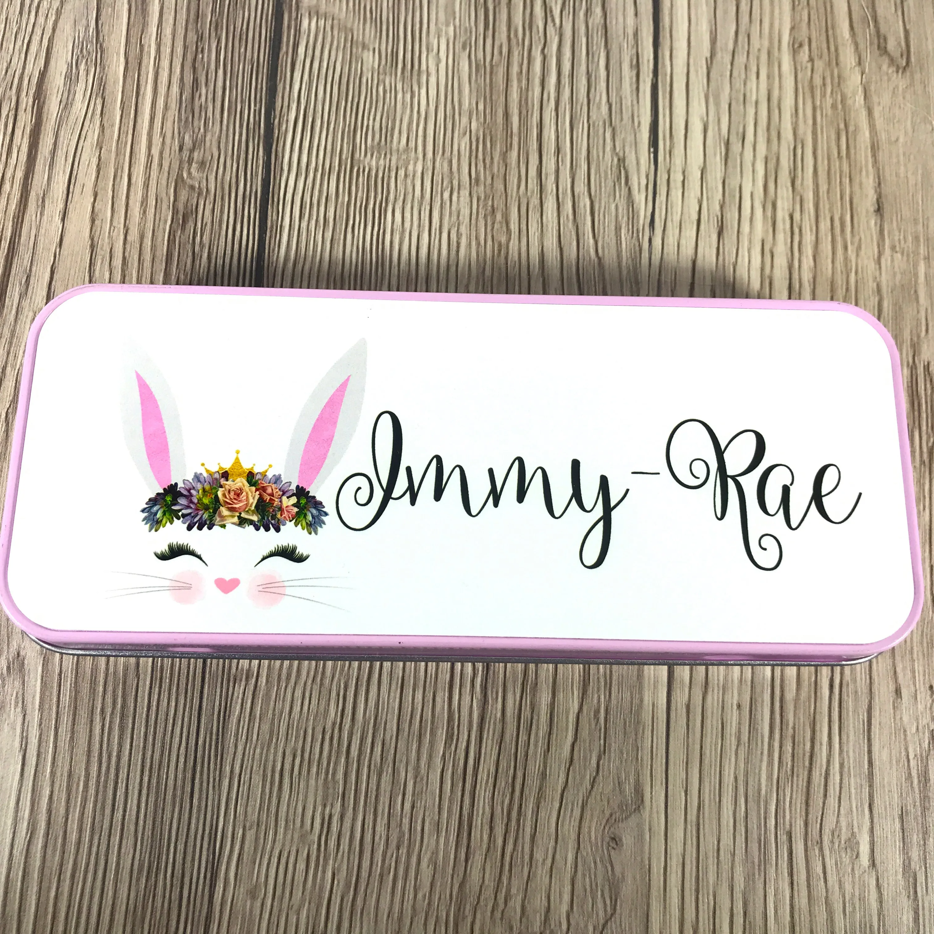 Personalised Printed Bunny School Pencil Tin