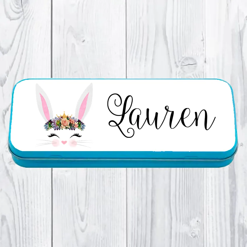 Personalised Printed Bunny School Pencil Tin