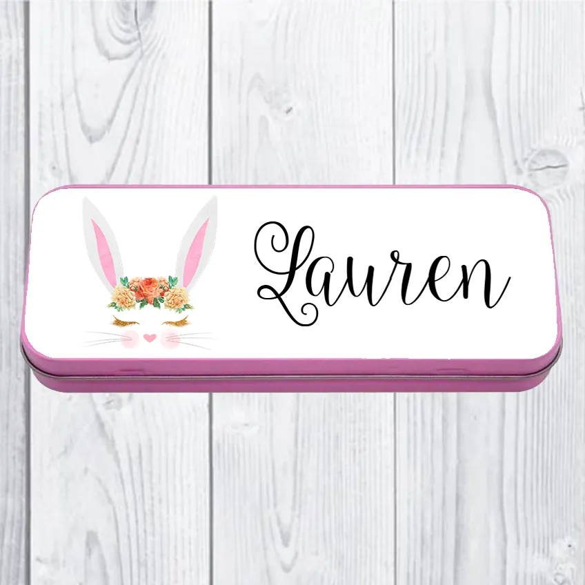 Personalised Printed Bunny School Pencil Tin