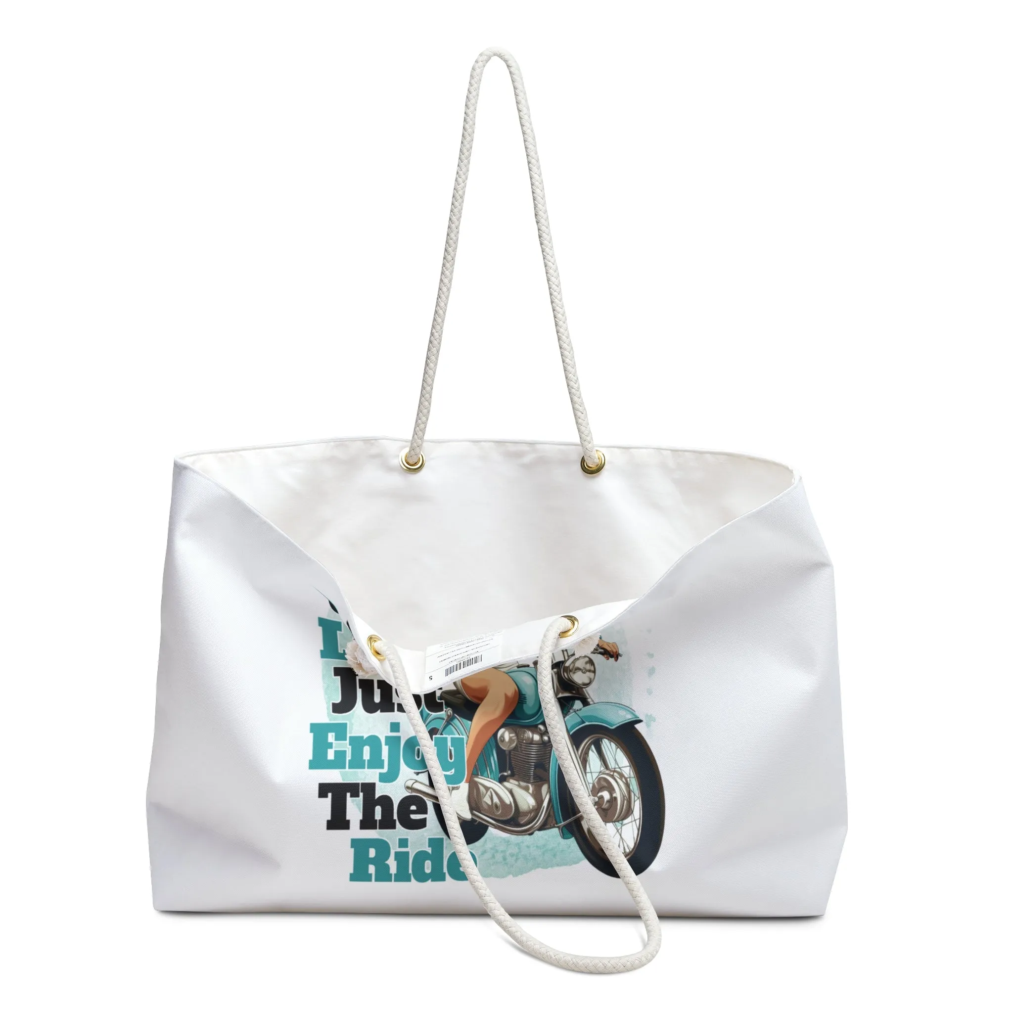 Personalised/Non-Personalised Weekender Bag, Enjoy the Ride, Large Weekender Bag, Beach Bag, Book Bag