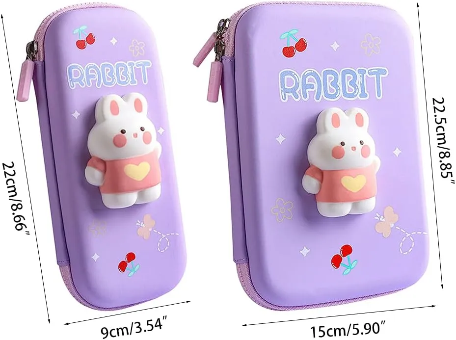 RABBIT CARTOON THEME PENCIL CASE - 3D EVA PENCIL CASE POUCH, MULTIPURPOSE ZIPPER PENCIL CASE FOR KIDS, PEN AND PENCIL BAG FOR SCHOOL KIDS, GIRLS, STATIONERY STORAGE BOX