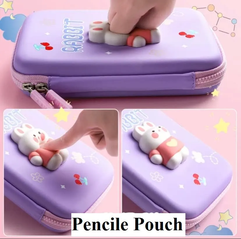 RABBIT CARTOON THEME PENCIL CASE - 3D EVA PENCIL CASE POUCH, MULTIPURPOSE ZIPPER PENCIL CASE FOR KIDS, PEN AND PENCIL BAG FOR SCHOOL KIDS, GIRLS, STATIONERY STORAGE BOX