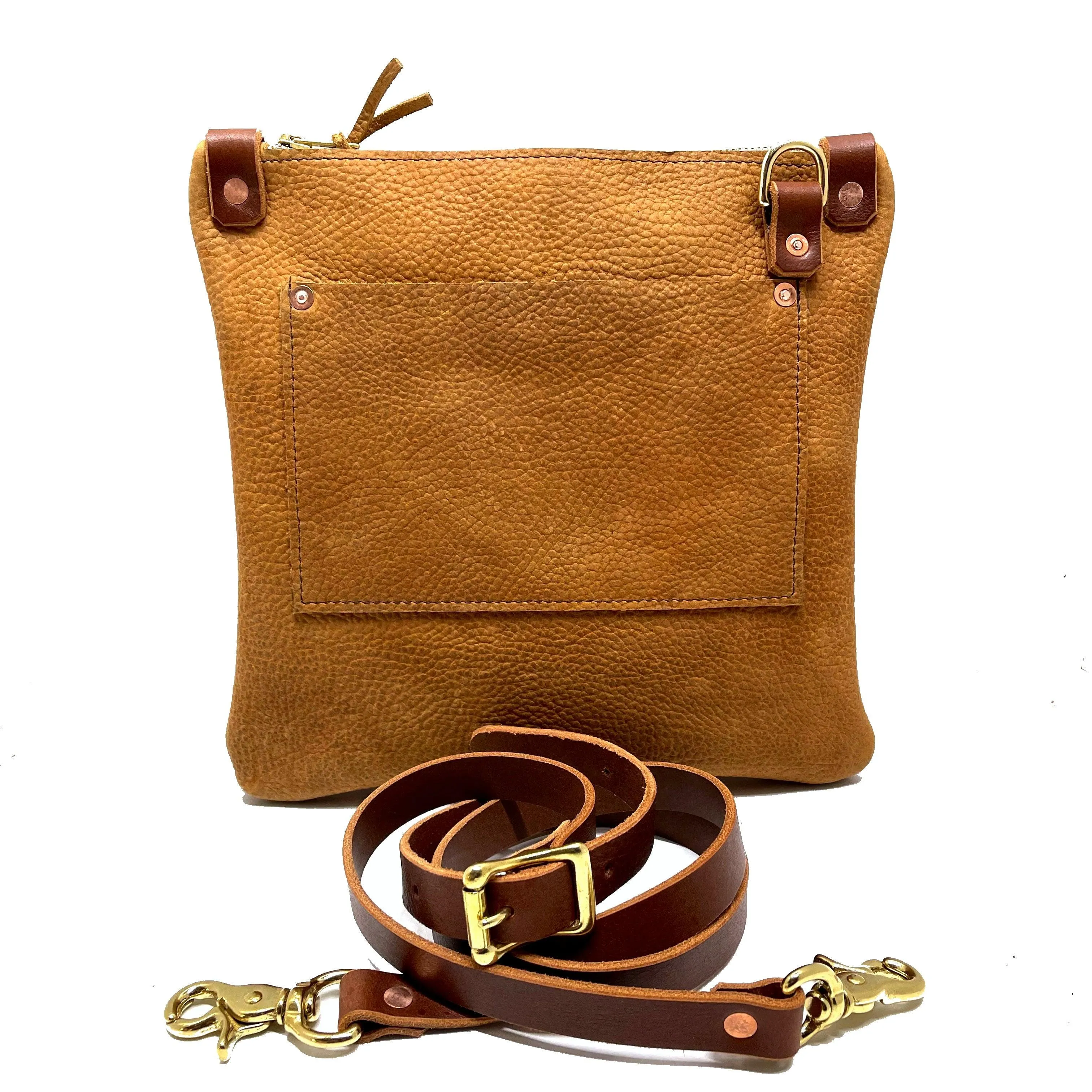 RTS- Mini Leather Messenger in Almond