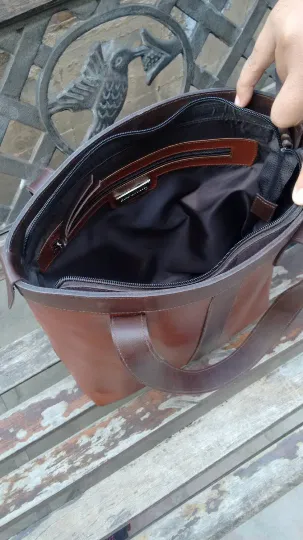 Small Leather Tote Bag with Zipper