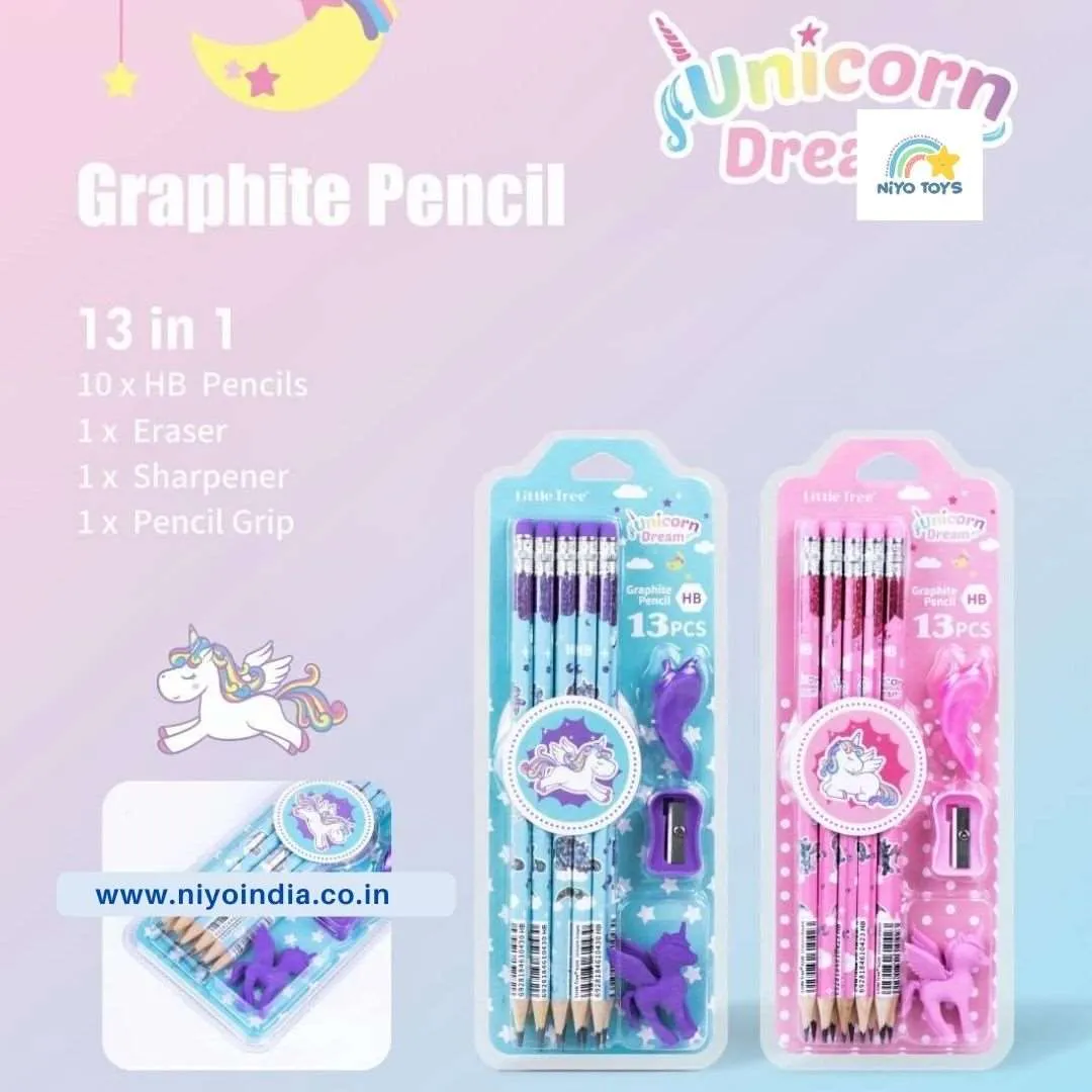 Space Theme Pencil Set with Sharpener, Eraser & Pencil Cap