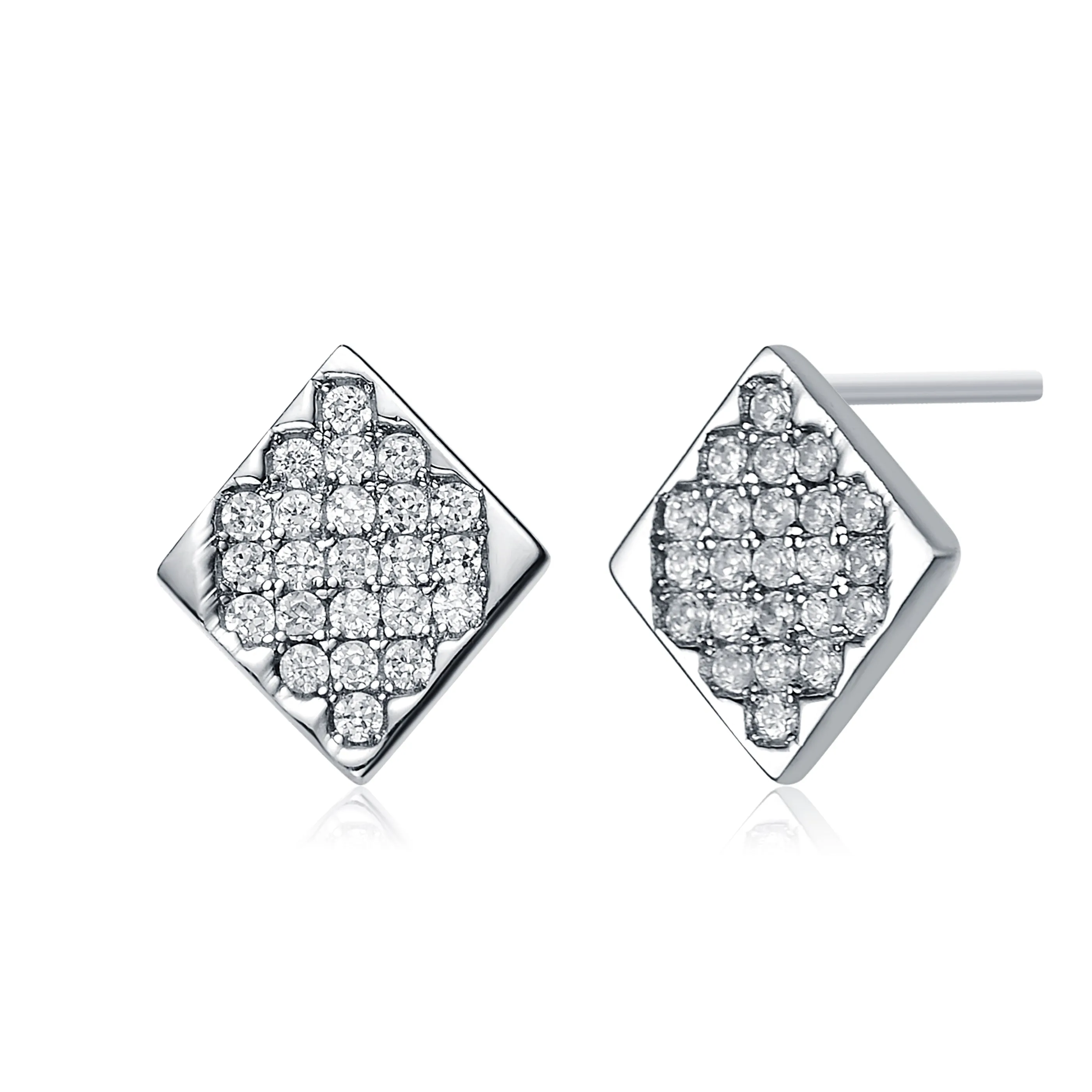 Sterling Silver Cubic Zirconia Square Stud Style Earrings