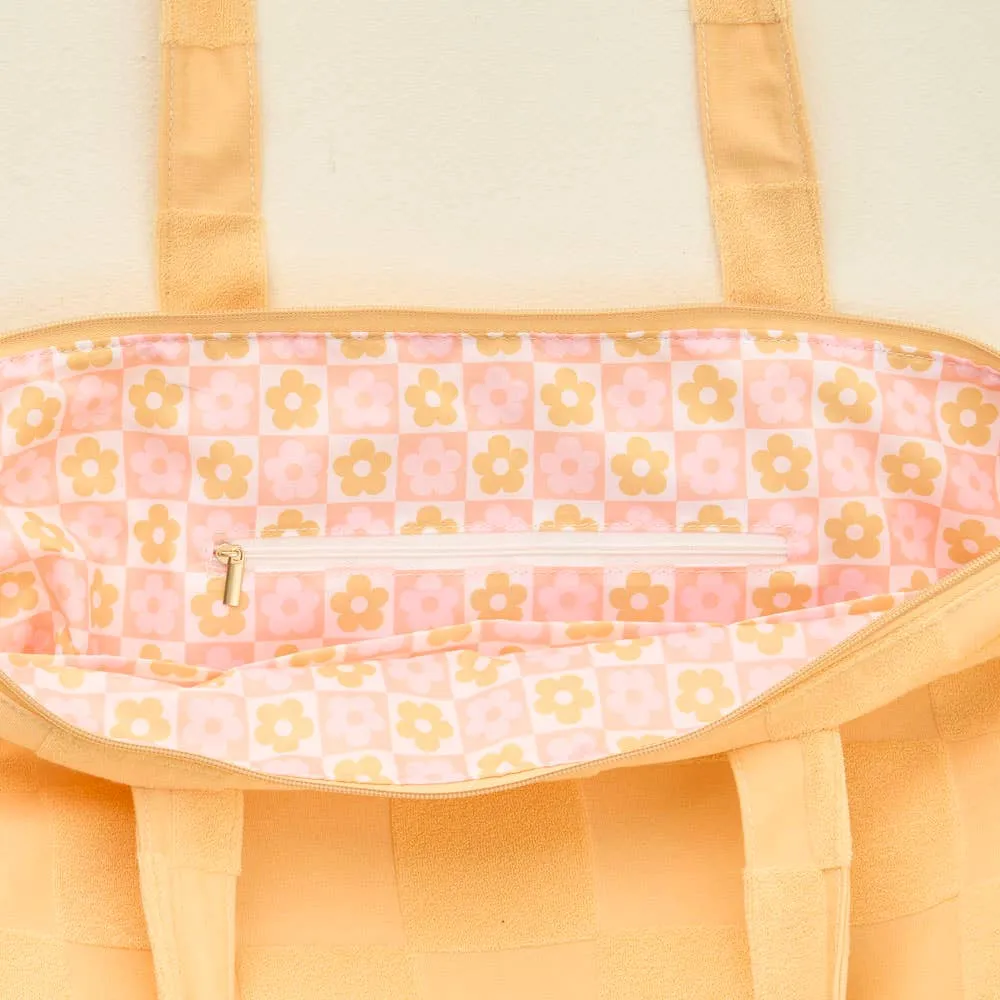 Terry Tote-Peach Check - ALL SALES FINAL