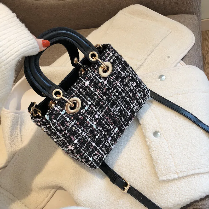 Women new style fashion portable mini Princess Diana bag woolen shoulder crossbody bag trendy