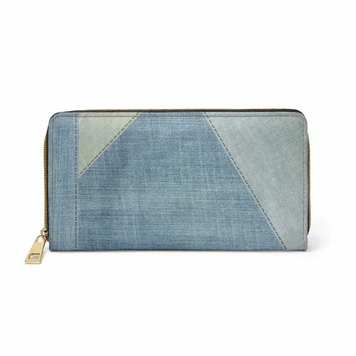 Wristlet Phone Wallet, Blue Denim Geometric Style Purse